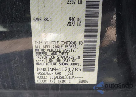 2016 Nissan Altima 3.5 Sl from USA, damaged, VIN 1N4BL3AP4GC121285